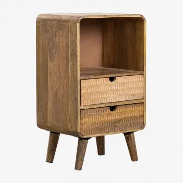 Comodino In Legno Di Mango Yulara Natural & 2 Cassetti - Sklum