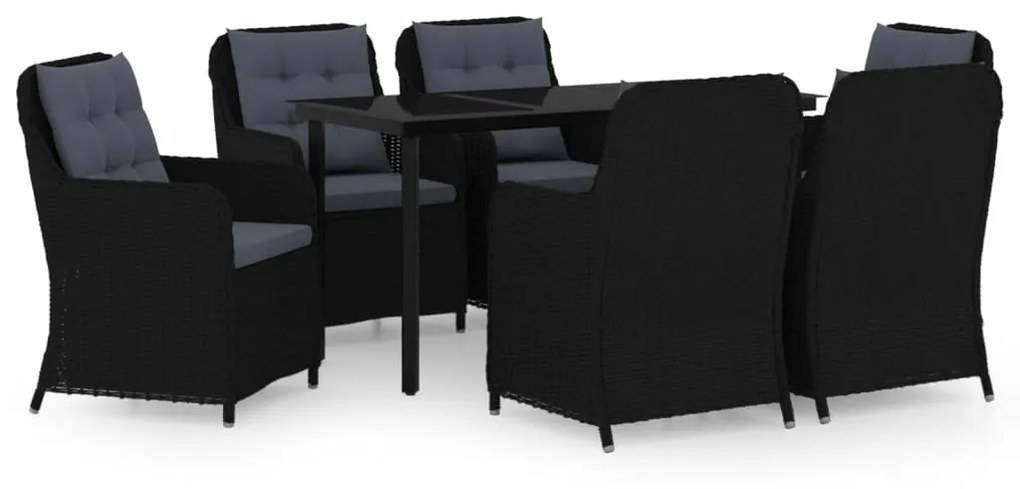 Set mobili da pranzo per giardino 7 pz nero