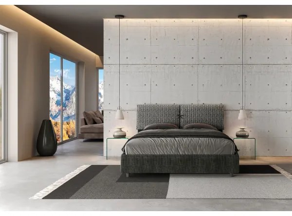 Letto matrimoniale contenitore imbottito 160x190 tessuto Aragona 8 blu Mados
