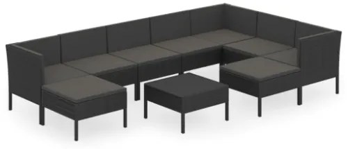 Set Divani da Giardino 10 pz con Cuscini in Polyrattan Nero