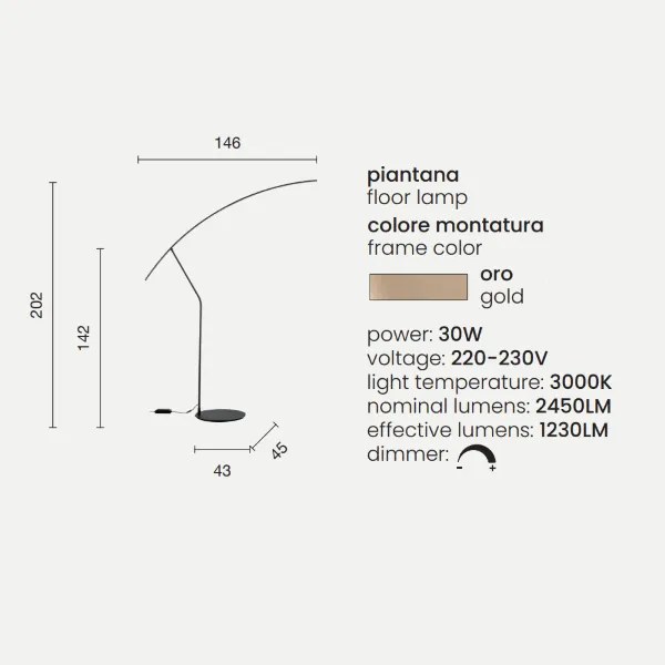 Piantana a LED 146x202 cm moderna in metallo Oro FOLAGA