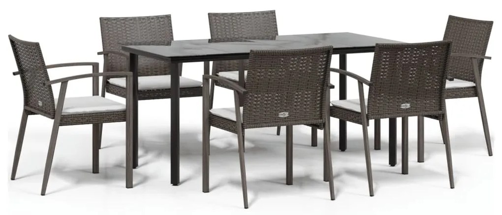 Set Pranzo da Giardino 7 pz con Cuscini in Polyrattan e Acciaio