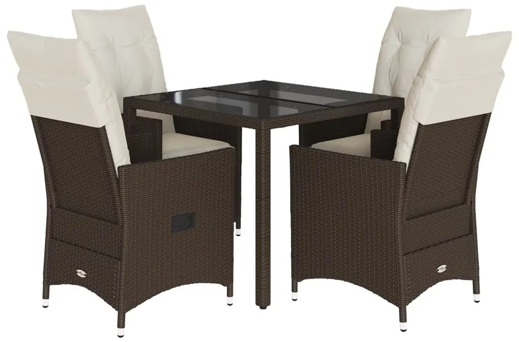 Set da pranzo da giardino 5pz con cuscini in polyrattan marrone