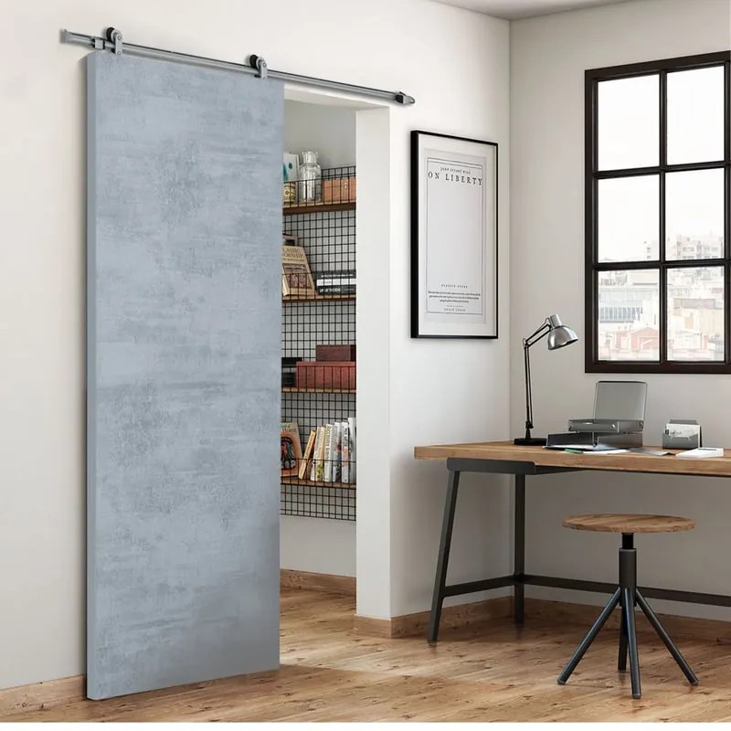 Porta scorrevole reversibile Cemento in mdf grigio, L 92.5 x H 211.5 cm, con binario Loft