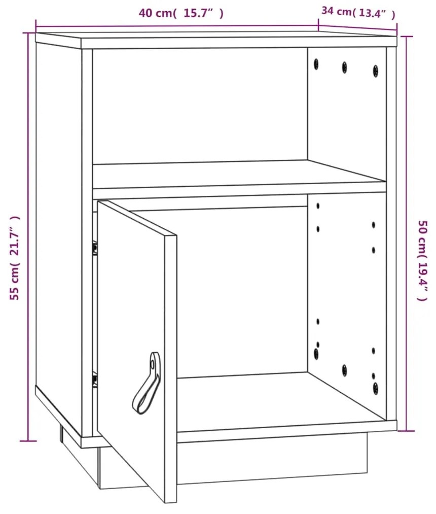 Comodino Nero 40x34x55 cm in Legno Massello di Pino