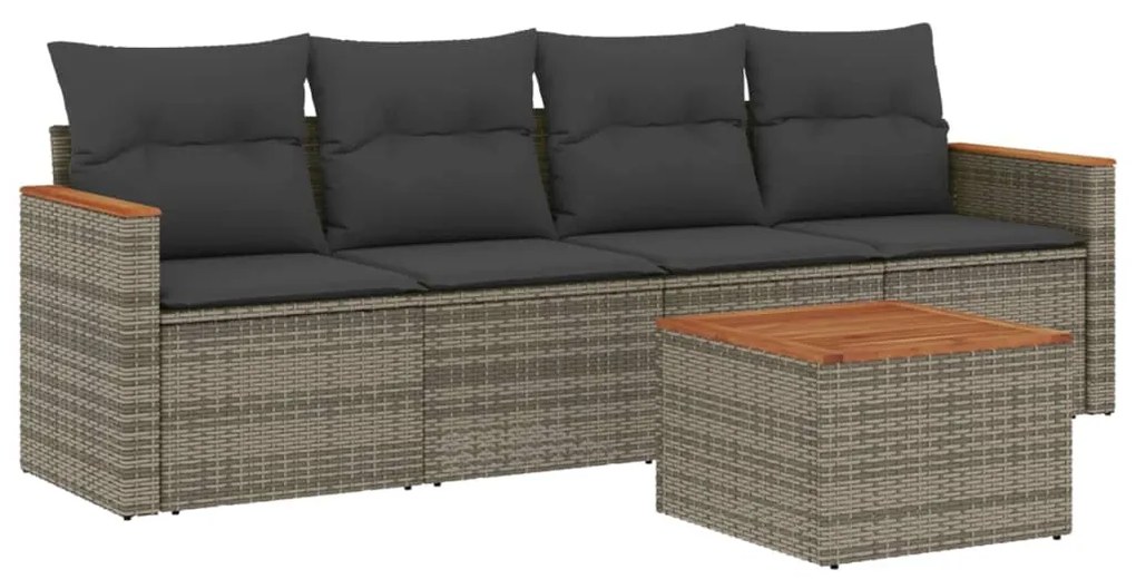 Set divano da giardino 5 pz con cuscini grigio in polyrattan