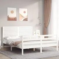 Giroletto con Testiera Bianco 160x200 cm Legno Massello 3195037