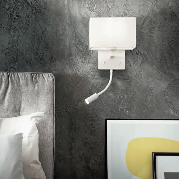 Applique in metallo 21 cm Bianco con paralume e spot a LED orientabile SHADOW