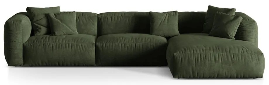 Divano angolare componibile verde (con penisola a destra/con chaise lounge) con rivestimento in velluto Martina – Micadoni