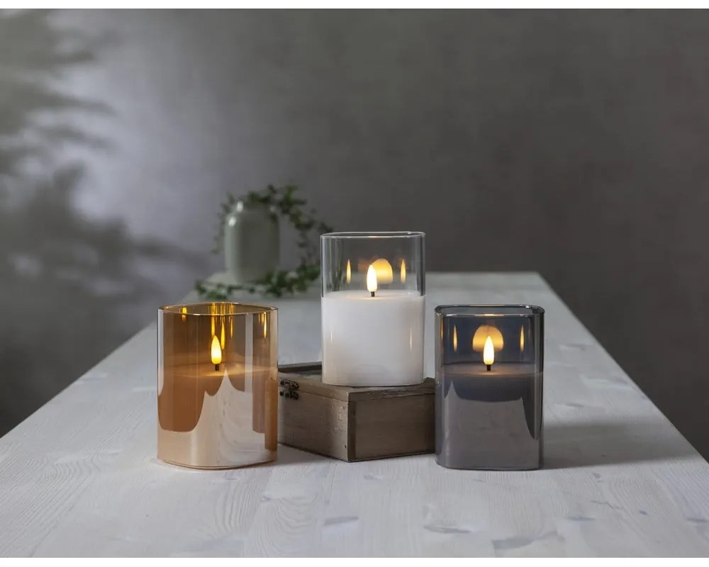 Candela di cera a LED grigia in vetro, altezza 12,5 cm Flamme - Star Trading