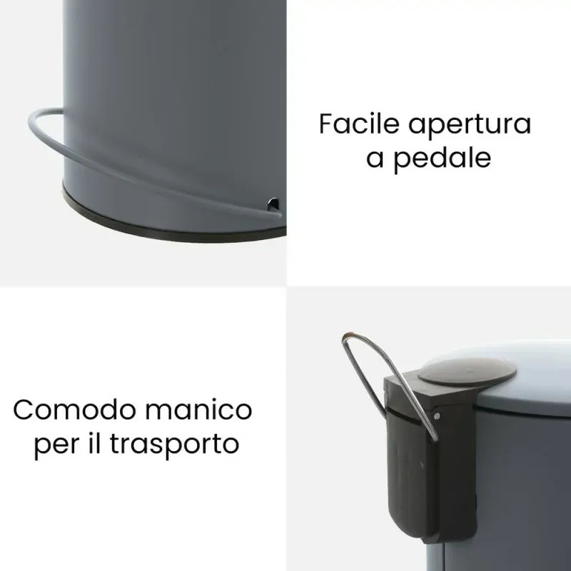 Pattumiera in acciaio 3 litri grigio soft-close con secchio estraibile Spring