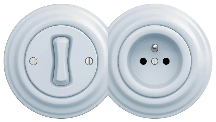 Kliklap - Retrò interruttore unipolare n. 1 e presa 230V con cornice blu