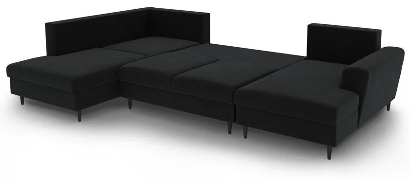 Divano angolare nero allungabile e con contenitore (con penisola a sinistra/a U) con rivestimento in velluto Kyoto – Cosmopolitan Design