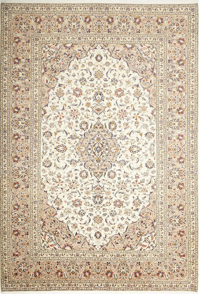 Kashan Tappeto 210x300 Beige (Iran) Annodato A Mano
