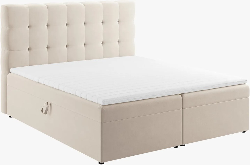 Letto boxspring Mamaia in velluto Bluvel con contenitore e testiera – 180×200 cm