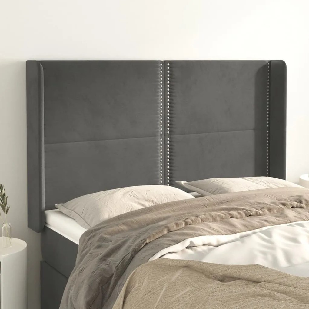Testiera Ad Orecchio Grigioscuro 147x16x118/128cm İn Velluto /
