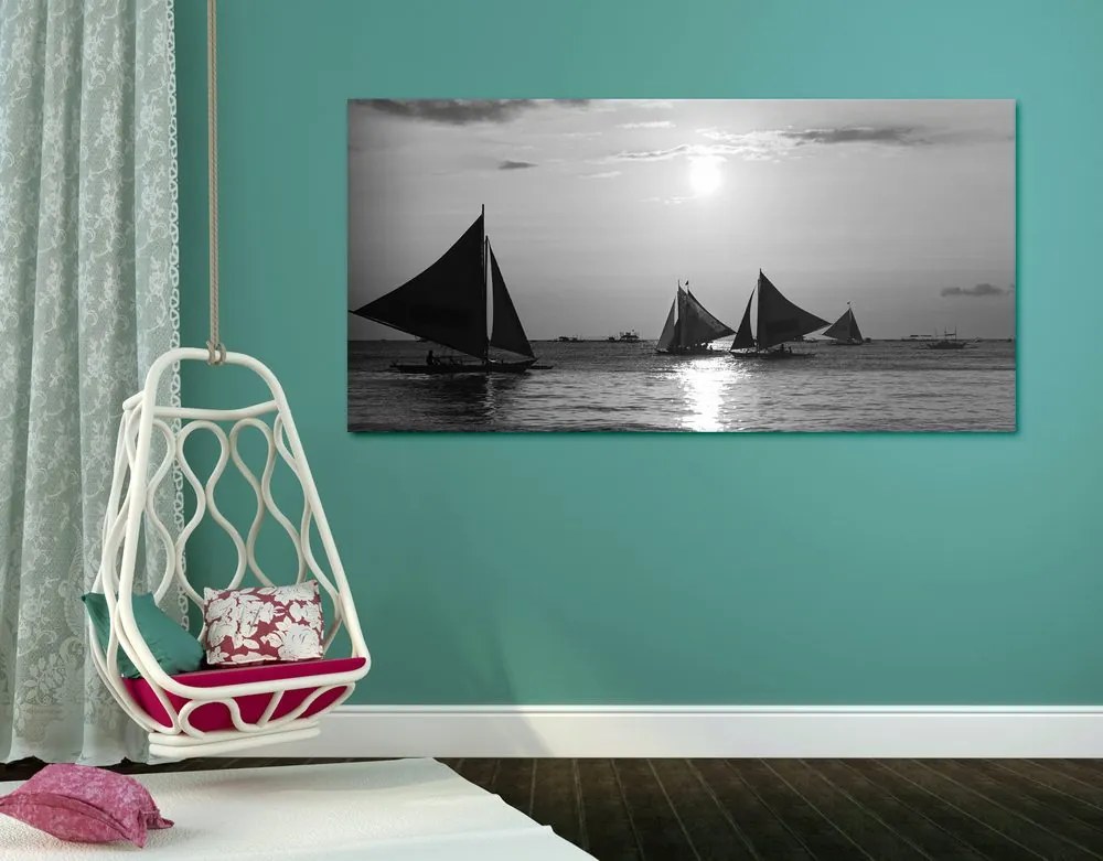 Quadro su tela – Splendido tramonto sul mare in bianco e nero