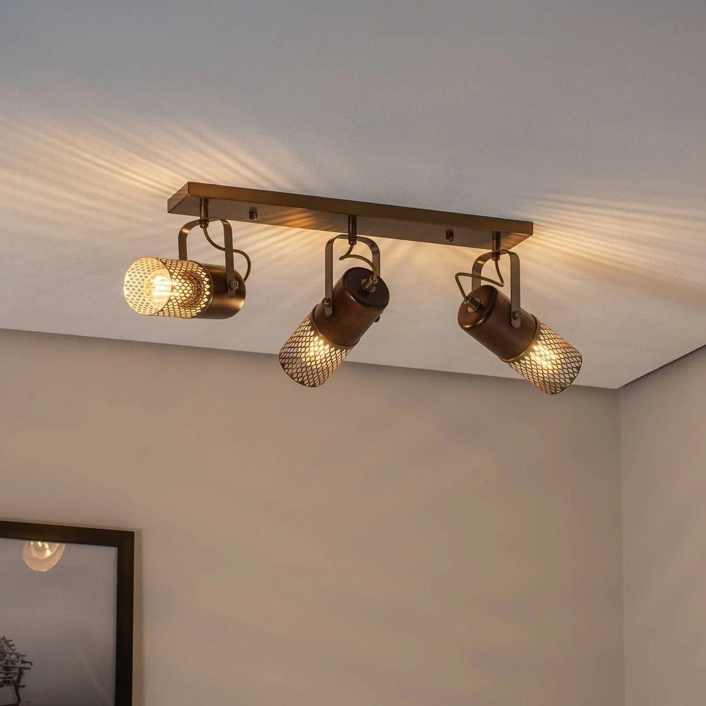Avonni Plafoniera Albrecht oro antico lunghezza 60 cm metallo/legno 3flg.
