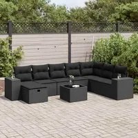 Set Divani da Giardino 9 pz con Cuscini Nero in Polyrattan 3325741