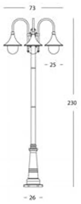 Palo Da Esterno H230Cm Lampara Alluminio E Termoplastica Ruggine 3 Luci E27