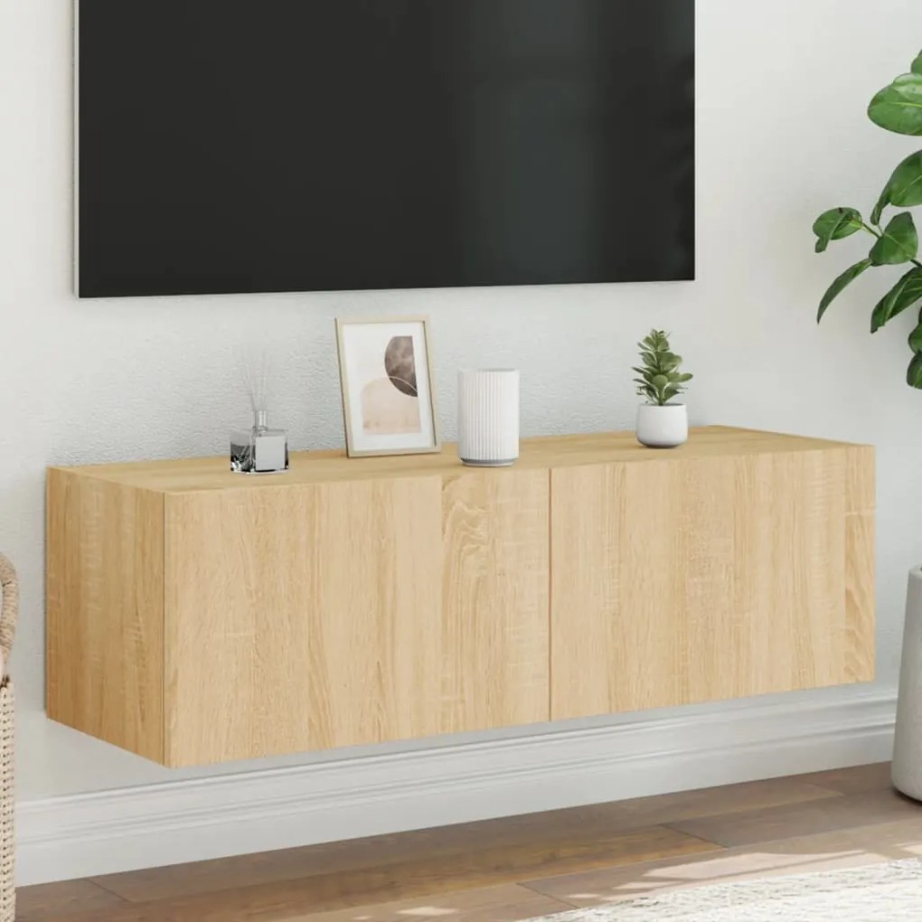 Mobile Tv A Parete Con Luci Led Rovere Sonoma 100x35x31 Cm /