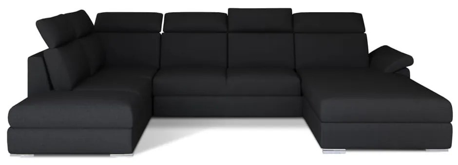 Divano angolare nero allungabile (con penisola a sinistra/a U) Evanell – ELTAP