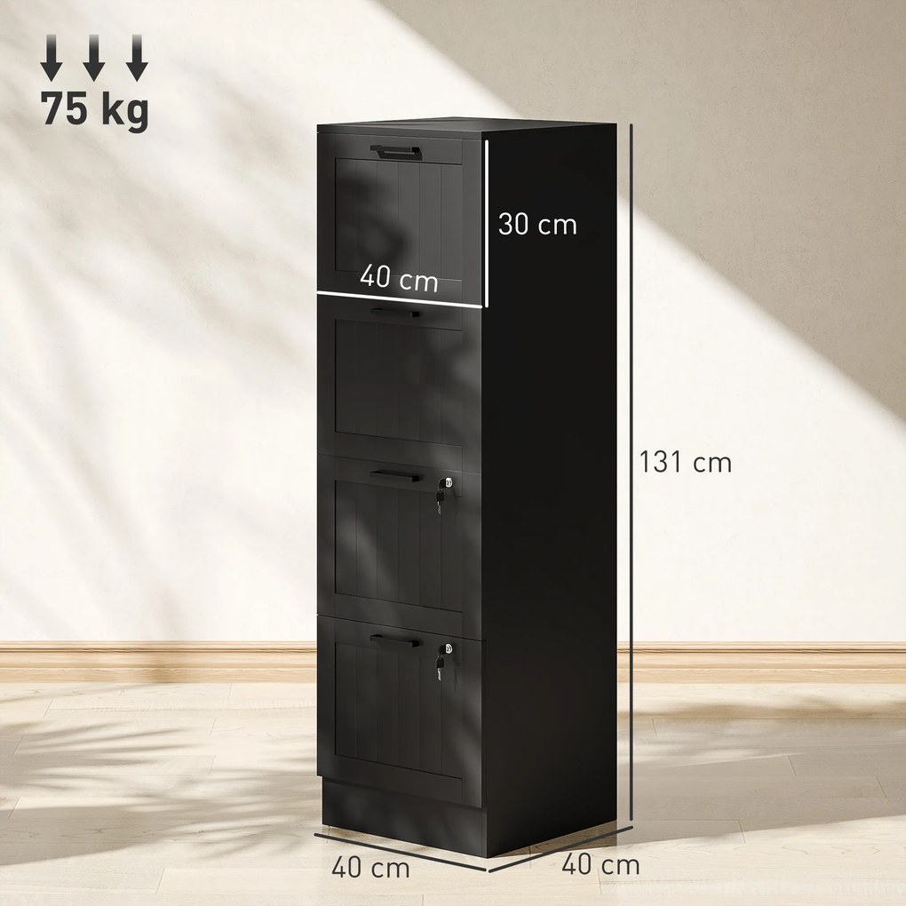 Cassettiera Portadocumenti a 4 Cassetti 40x40x131 cm 2 Serrature in Legno Nero...