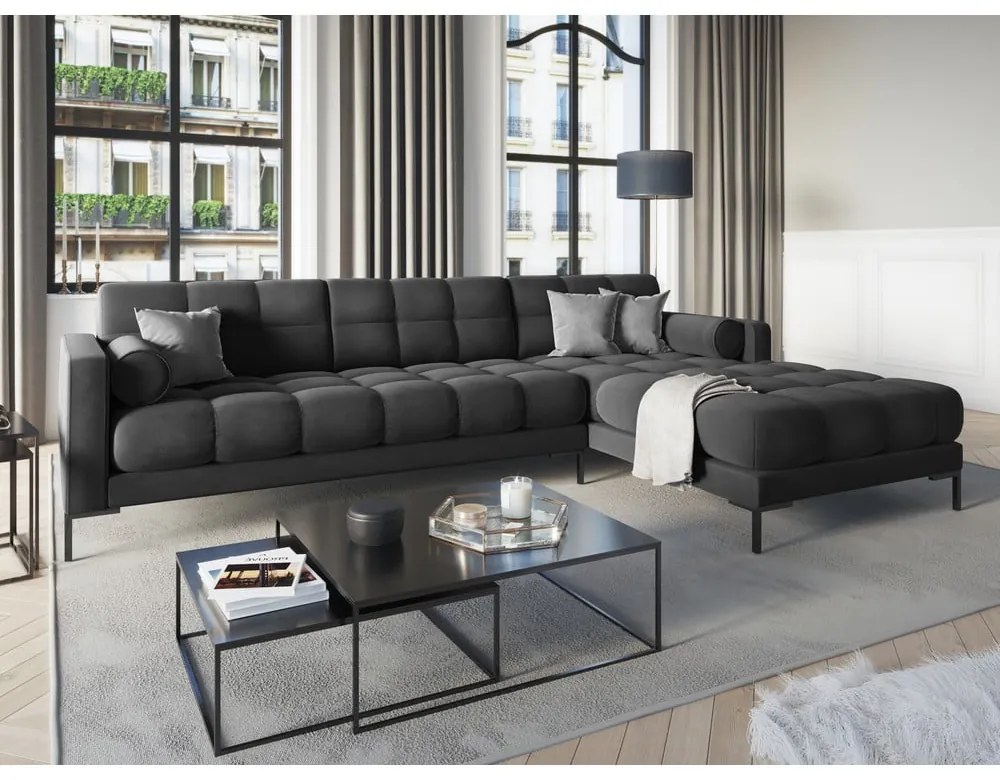 Divano angolare in velluto grigio scuro, angolo destro Bali - Cosmopolitan Design
