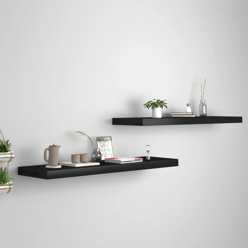 Scaffali A Parete 2 Pz Neri 90x23,5x3,8 Cm İn Mdf /