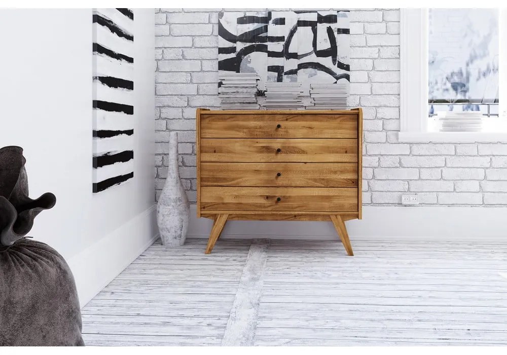 Cassettiera bassa in legno di quercia 100x90 cm Retro - The Beds