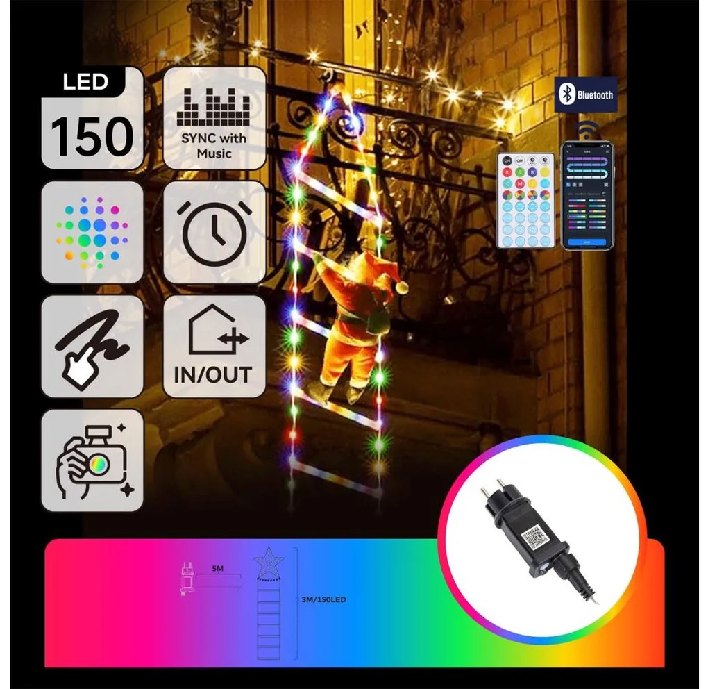 Aigostar - LED RGBICW Decorazione natalizia da esterno 150xLED/230V 3m IP44 + telecomando