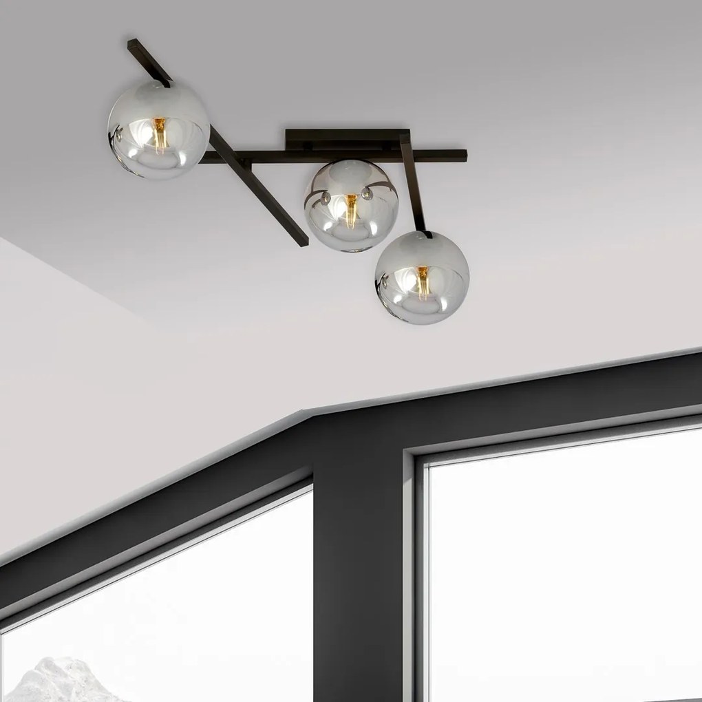 Lampadario da Soffitto in Acciaio e Vetro SMART 3 Nero 3xE14
