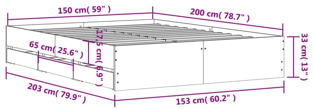 Giroletto con Cassetti Bianco 150x200 cm in Legno Multistrato