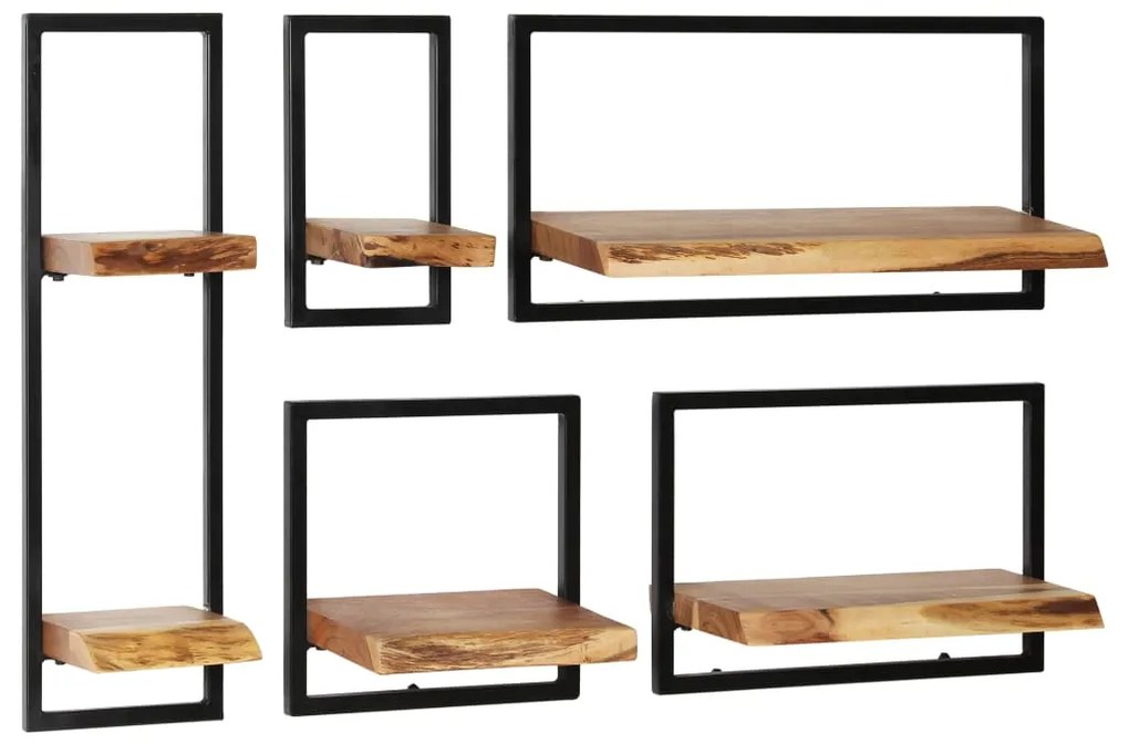 Set Di Mensole 5 Pz İn Legno Massello Di Acacia E Acciaio /