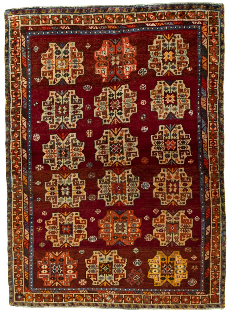 Shiraz Tappeto 140 x 190 Rosso (Iran) Annodato A Mano