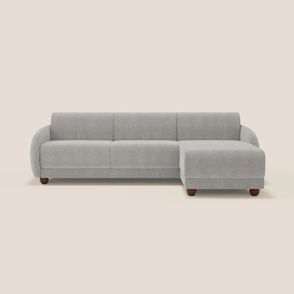 Giglio divano letto angolare con materasso alto 18 cm e penisola contenitore in morbido bouclé impermeabile T07