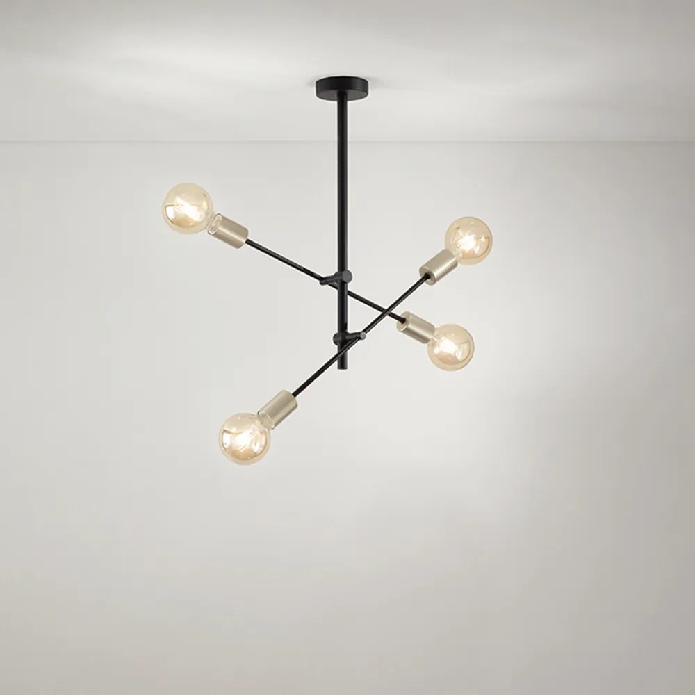 Lampadario In Metailo Ndustrial Vector Nero 4 Luci E27