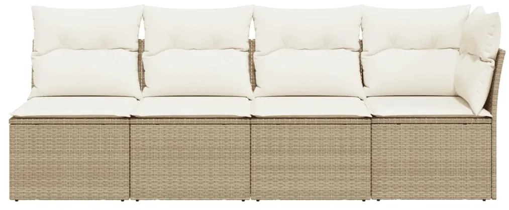 Divano da giardino con cuscini a 4 posti beige in polyrattan