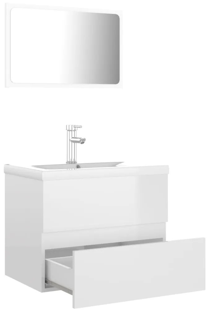 Set mobili da bagno bianco lucido in truciolato