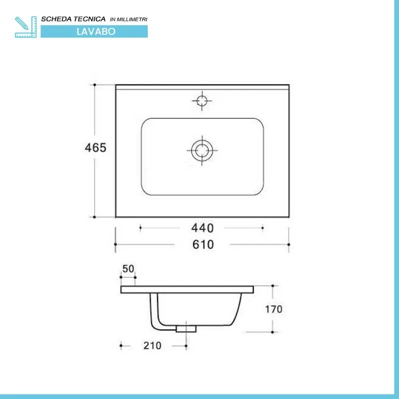 Lavabo da incasso 60x46 cm in ceramica bianco lucido