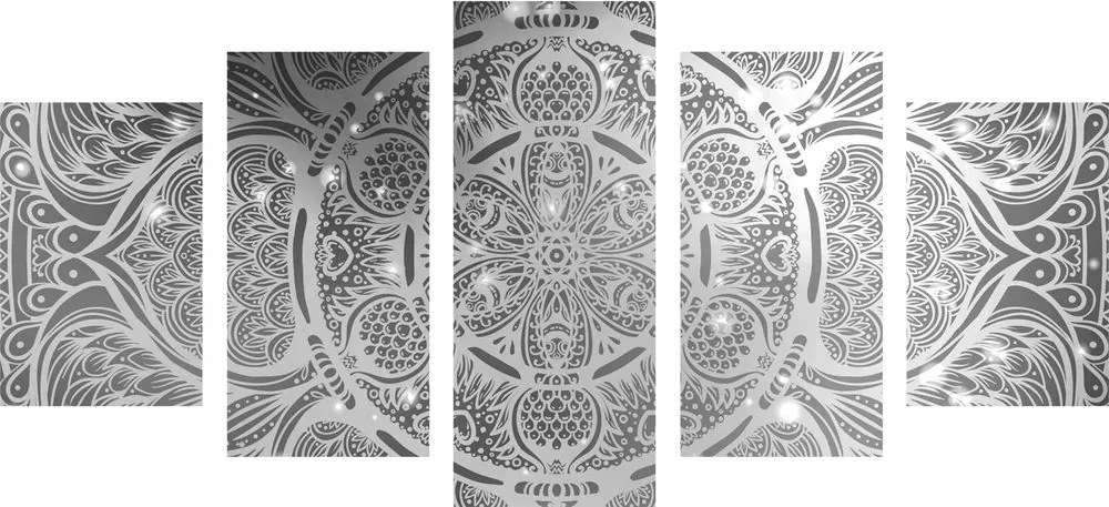 Quadri 5 pezzi – Mandala indiana con sfondo galattico in bianco e nero