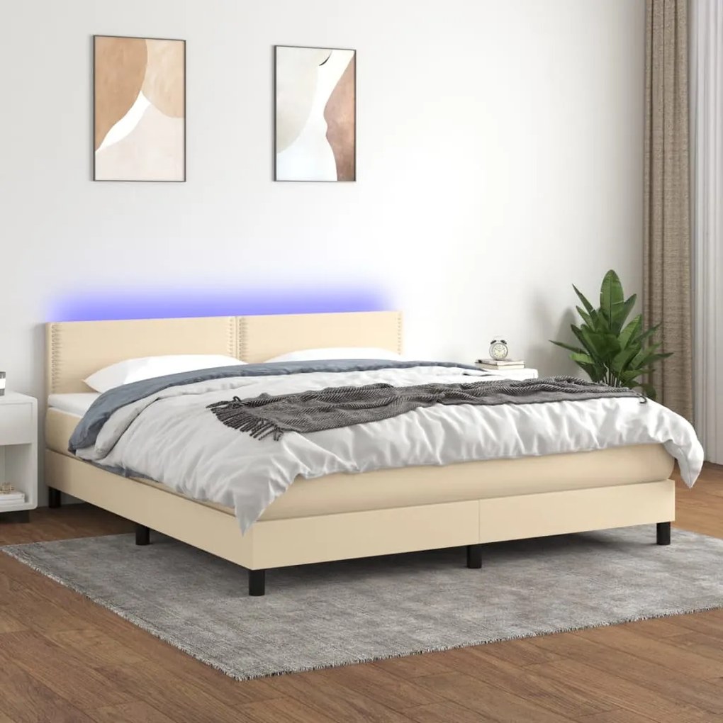 Letto A Molle Con Materasso E Led Crema 160x200 Cm İn Tessuto /