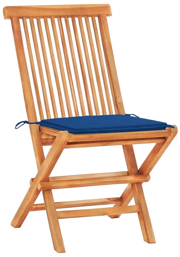 Set da bistrot 3 pz con cuscini blu reale in massello di teak