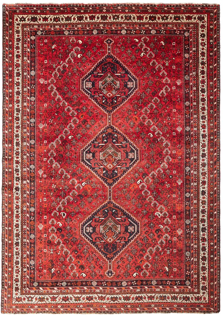 Shiraz Tappeto 310x220 Rosso (Iran) Annodato A Mano