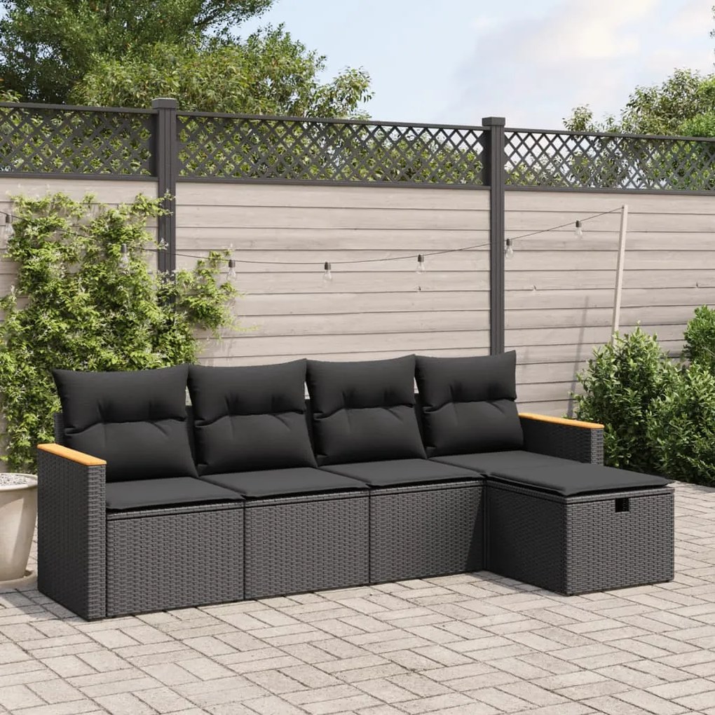 Set Divani da Giardino 5 pz con Cuscini in Polyrattan Nero