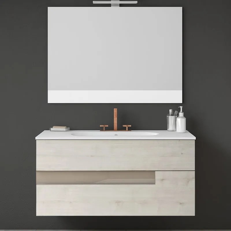 Mobile bagno con lavabo L 100 cm betulla e tortora 2 cassetti per vasca centrale Vision