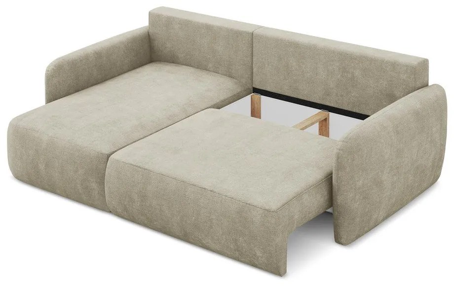 Divano angolare beige allungabile/con contenitore (con penisola a sinistra/con chaise lounge) con rivestimento in ciniglia Lilo – Makamii