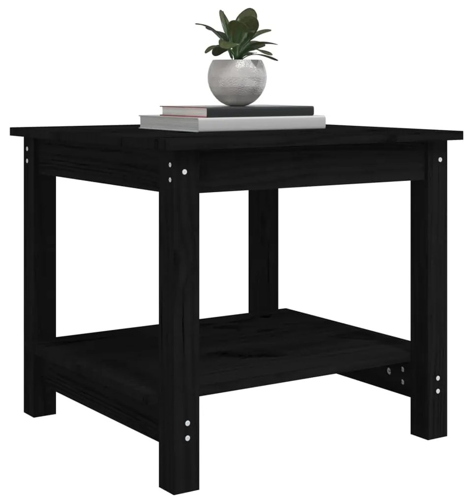 Tavolino da salotto nero 50x50x45 cm in legno massello di pino
