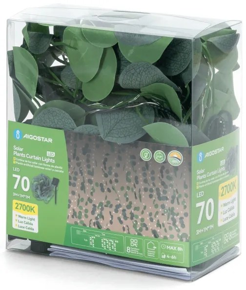 Aigostar - Catena solare LED 70xLED/4x1m IP65 bianco caldo eucalipto