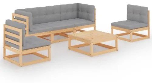 Set Divani da Giardino 6 pz con Cuscini Legno Massello di Pino